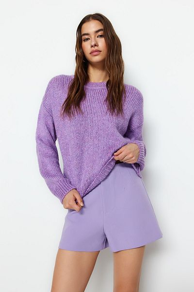 Trendyol Collection Lila, széles szabású, puha textúrájú alap kötöttáru pulóver
