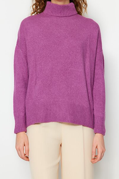 Trendyol Collection Pulover de tricotaj cu textura moale mov cu croială largă TWOAW23KZ00469