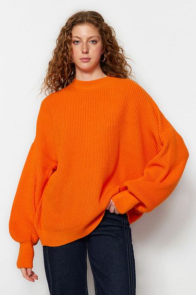 Trendyol Collection Széles szabású narancssárga Basic kötöttáru pulóver - TWOAW23KZ01448