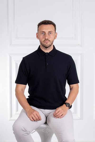 Sarar Tricou negru cu guler polo, 100% bumbac