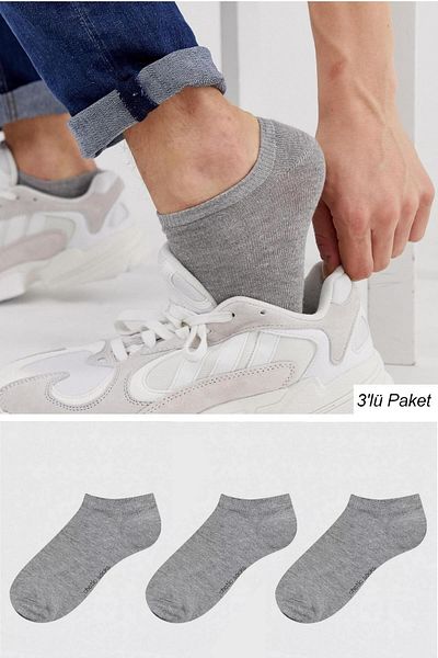 chetic Gray Seamless Cotton 3 Pieces Men's Booties Socks Set