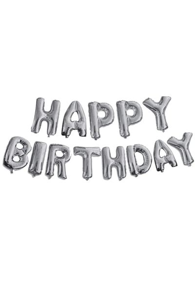 Yogi parti Σετ μπαλόνι σε ασημί χρώμα με γραμμένα Happy Birthday