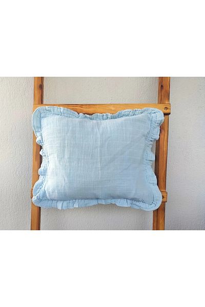Melissa 100% Organic Muslin Frilly Baby Pillow Case 45x35 Cm Blue