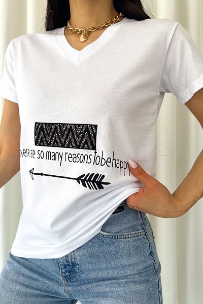 FEMELLE Tricou alb din bumbac cu decolteu în V pentru femei
