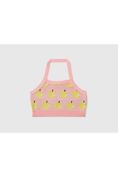 United Colors of Benetton Mix pentru fete Tricotaj cu model de fructe Crop Yellow Mix