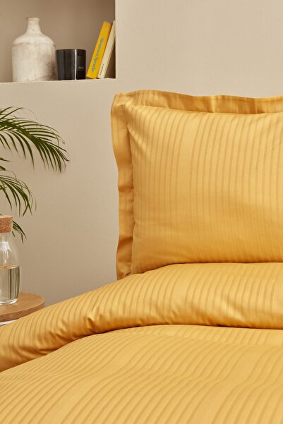 Karaca Home Uniq 100% Cotton Single Satin Duvet Cover Set Mustard