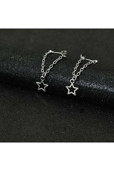 Köstebek Star Patterned Chain Pendulum Earrings - Double Pack