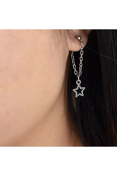 Köstebek Star Patterned Chain Pendulum Earrings - Double Pack