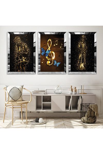 Zevahir Mobilya Dekorasyon Set de pictură din MDF triplu argintiu modern cu cadru din plexiglas cu oglindă argintie