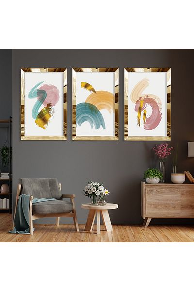 Zevahir Mobilya Dekorasyon Set de pictură din MDF cu model abstract din plexiglas auriu