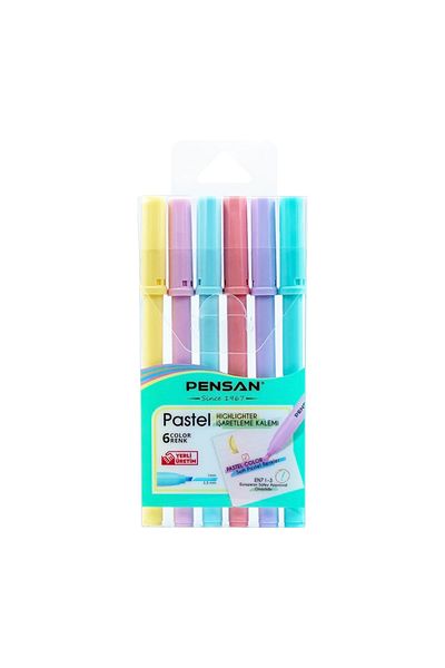 Pensan Marking Pen Set Cut Tip Pastel Colors Set of 6