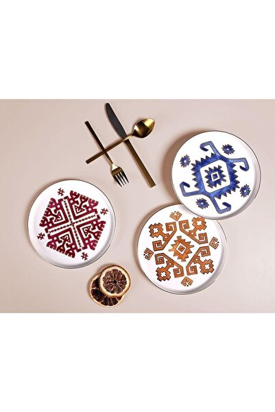 Porland Arabesque Serisi 6lı 18cm Düz Pasta Tabak Takımı Karma Desen