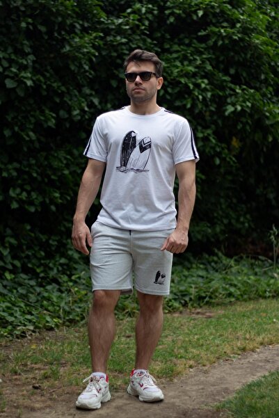 Azıcık Akıllı Ανδρικό γκρι λευκό βαμβακερό άνετο σορτς - 23eest0171