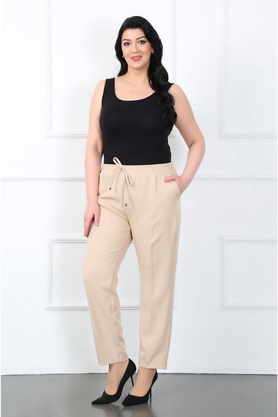 By Alba Collection Women's Mink Imported Dumbbell Elastic Waist Large Size Trousers
