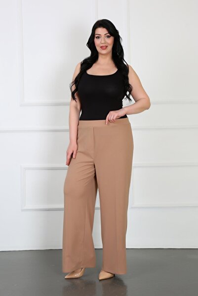 By Alba Collection Γυναικείο Tan Full Lycra Scuba Crepe ύφασμα Άνετο παντελόνι με φαρδύ πόδι