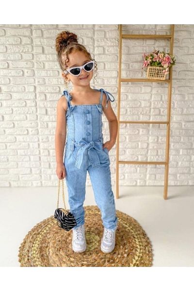 ES KIDS Strappy Girl's Denim Jumpsuit for Eid (PREFER ONE SIZE BIGGER)