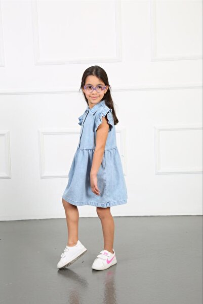 GULLİS KİDS فستان بناتي من الدنيم بأكمام كشكش