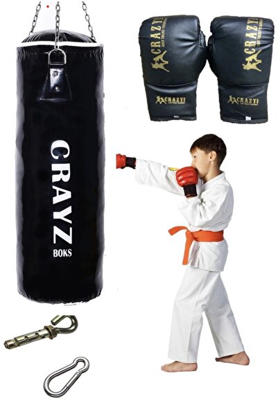 Crazy Çocuk Dolu Boks Kum Torbası + Çocuk Boks Eldiveni Set + Askı Aparatı 70x25cm