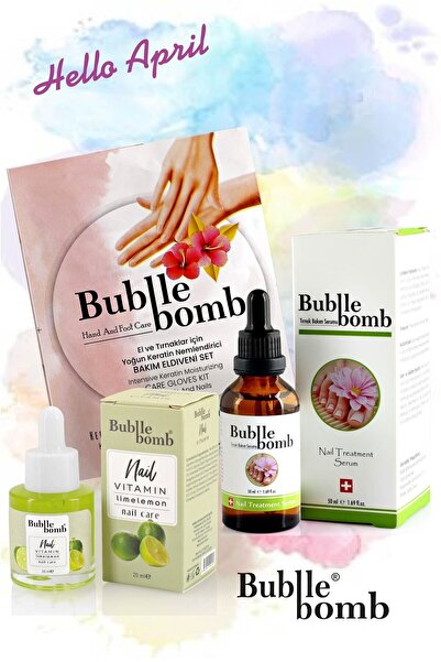 BUBBLEBOMB El Bakım Set 3'lü Keratin Bakım Eldiven+ Mantar Serum 50ml+tırnak Bakım Yağı Lime