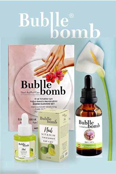 BUBBLEBOMB El Bakım Set 3'lü Keratin Bakım Eldiven+ Mantar Serum 50ml+tırnak Bakım Yağı Lime