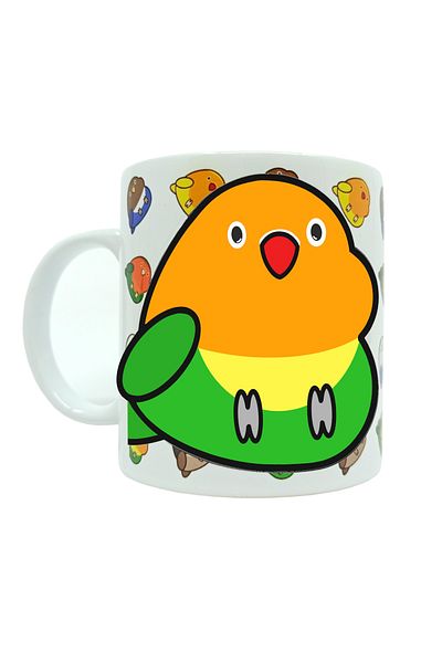 Kuşarkadaşım Sevda and Parrot of Paradise - Patterned Bird Gift Cup, Orange Green