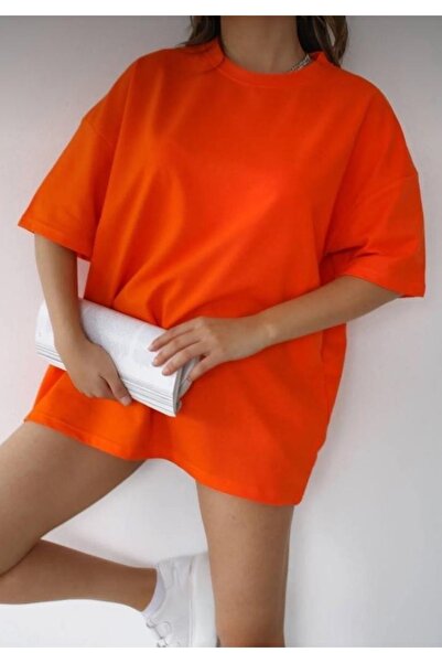 Revasser Unisex Pamuk narandžasta okrugla kragna Oversize kroj