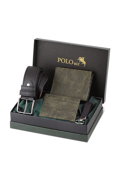 Polo Air Belt Wallet Card Holder Keychain Green Set in Gift Box