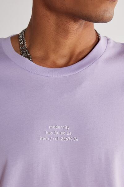 AC&Co / Altınyıldız Classics Μπλουζάκι Unisex Lilac Oversize Loose Fit Crew Neck 100% βαμβάκι