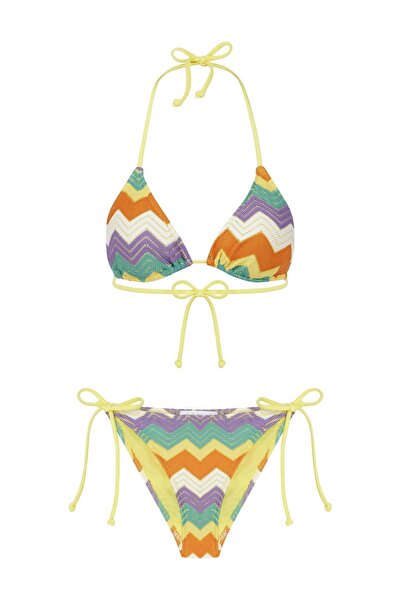 AQUELLA Tricotaj Tricotat Set Bikini Triunghi Multicolor