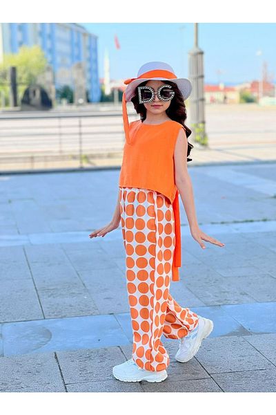 Ysferbutik Girl's Suit Trousers And T-Shirt Hat Bandana