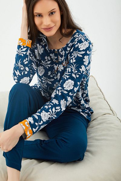 Pierre Cardin 8417 Costum de pijama cu mânecă lungă pentru femei albastru