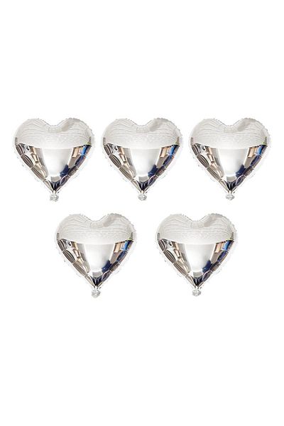 Patladı Gitti 5 Pieces Silver Heart Foil Balloon 15 Inch - 38 Cm