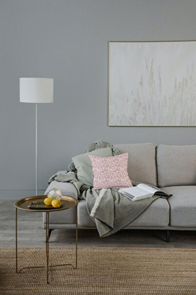 NT Handmade 42x42cm Cotton Woven Throw Pillow Pillow Case with Cream Branch Printed on Pink Background