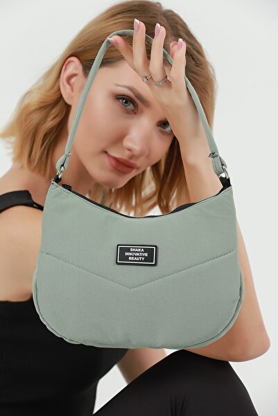 SHAKA Green U34 Single Zipper Compartment Canvas Fabric Women's Daily Baguett...