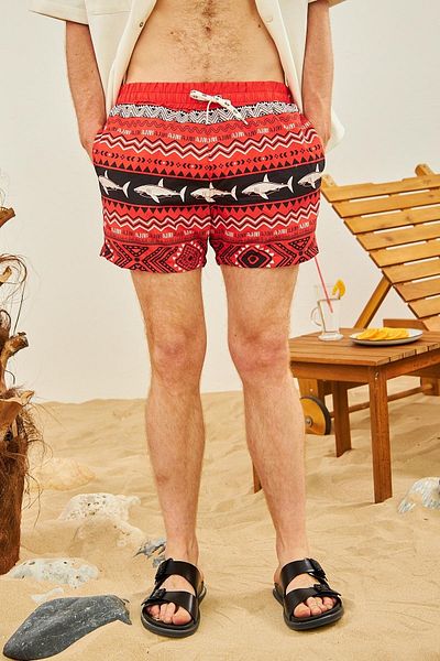 Danger Men's High Pattern Swim Shorts Red