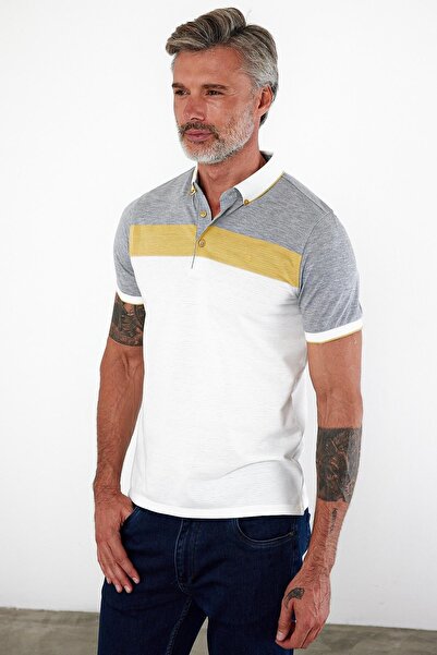 ENQUE Чоловічий базовий поло з прямим коміром, короткими рукавами та вузьким кроєм, білий