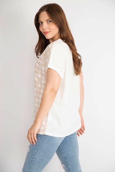 Şans Women's Mink Large Size Plaid Patterned Low Sleeve Blouse 65n36371