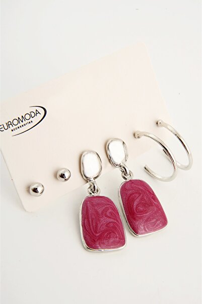 EUROMODA Sedefli Mineli Özel Tasarımlı Vidalı Küpe