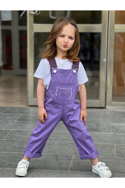Pink Hippo Kids Girl's Embroidery Detailed Gabardine Salopet
