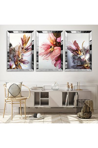 Zevahir Mobilya Dekorasyon 3-Piece Silver Plexi Edge Collage Drawing Table and Clock Combination