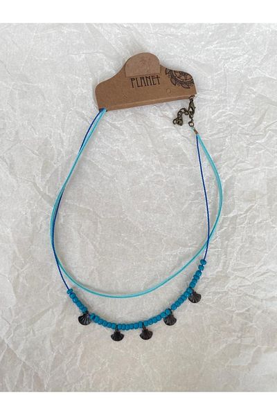 Planet Butik قلادة من الخرز باللون الأزرق مكونة من قطعتين