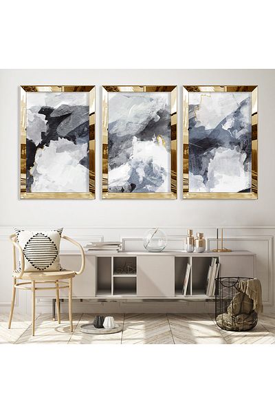 Zevahir Mobilya Dekorasyon Set de pictură din MDF cu model abstract din plexiglas auriu