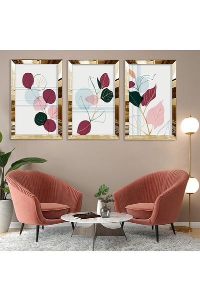 Zevahir Mobilya Dekorasyon Set de pictură din MDF cu model abstract frunze aurie din plexiglas