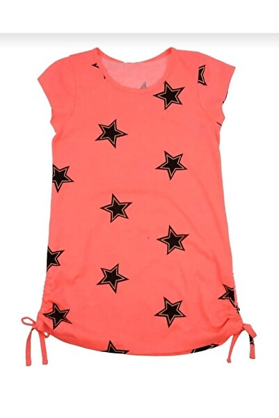 Zeyland Girl's 100% Cotton Cotton Pink Color Star Patterned Side Rope Tied Dress