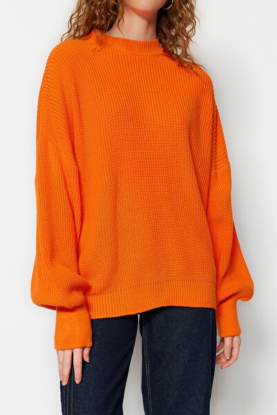 Trendyol Collection Orange Wide Fit Basic Knitwear Sweater Twoaw23Kz01448