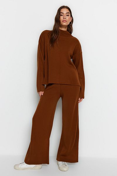 Trendyol Collection Barna állógallér kötöttáru alsó-felső szett TWOAW21AU0060