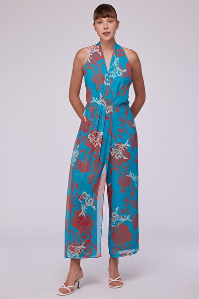 Berr-ın Sırtı Açık Desenli Tulum Turkuaz