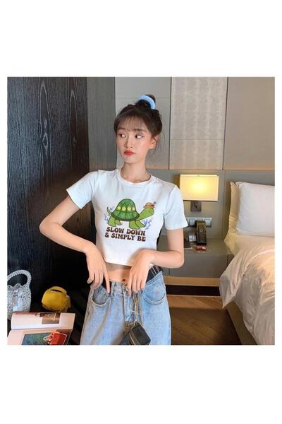 Touz Cultură albă imprimată Slow Down Tartoise