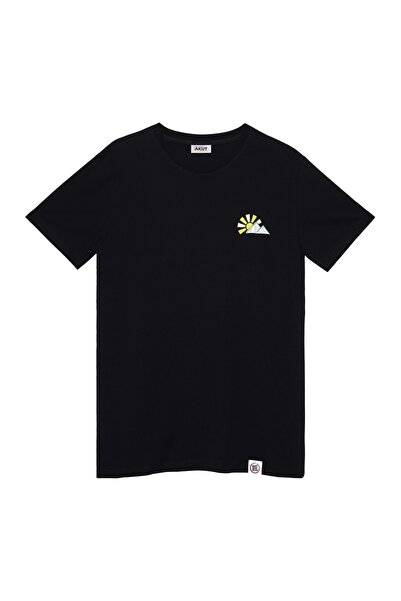 Dağ Motifli Unisex Tişört - Siyah - S