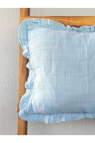 Melissa 100% Organic Muslin Frilly Baby Pillow Case 45x35 Cm Blue